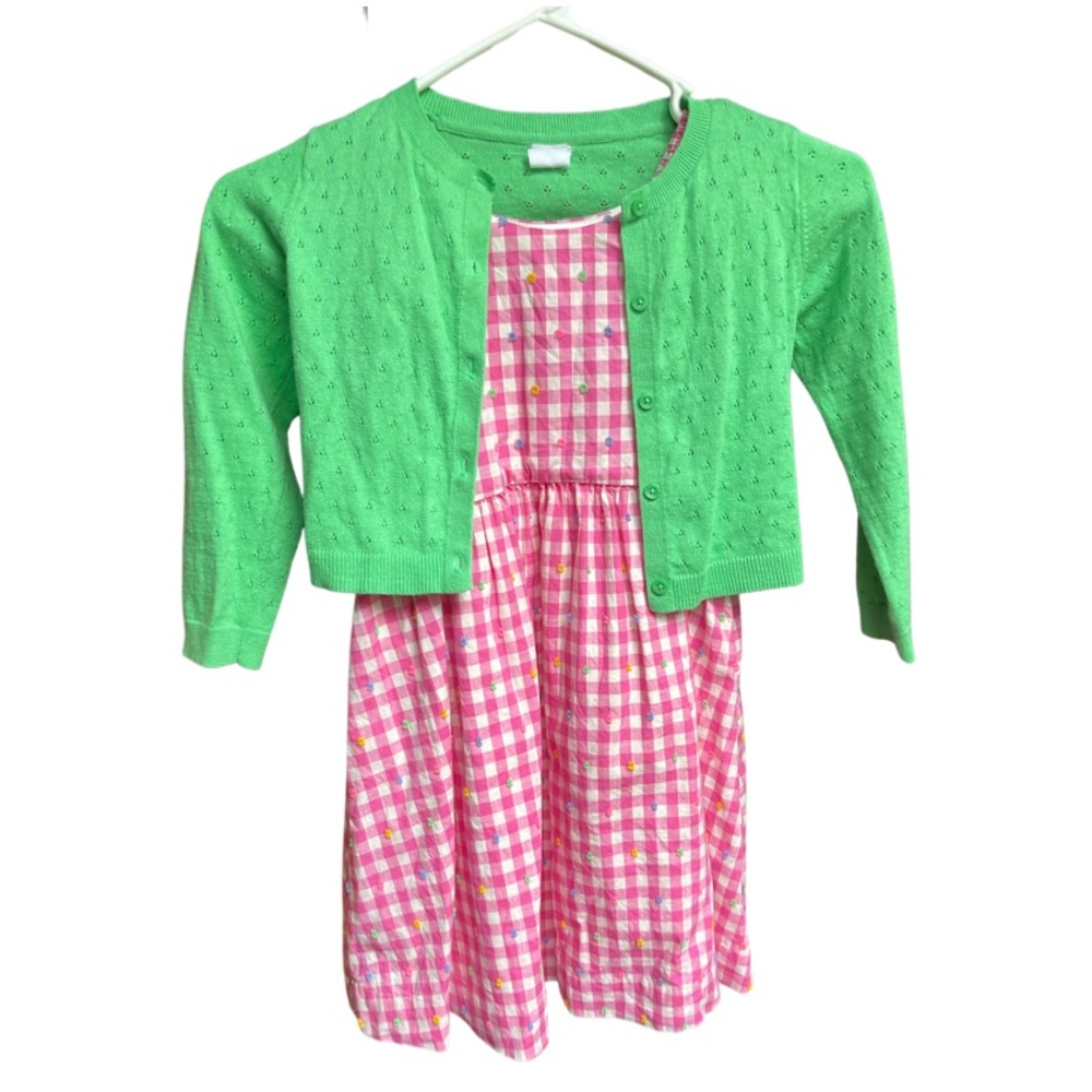 Toddler Gingham Print Dress & Matching Sweater